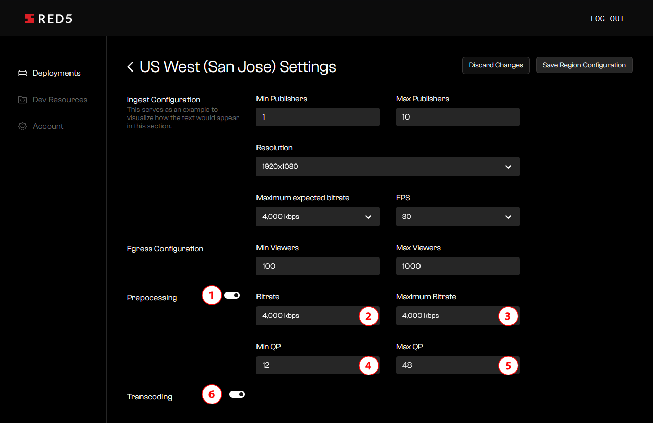 Deployment Region Preprocessing and Transcoding Configuration