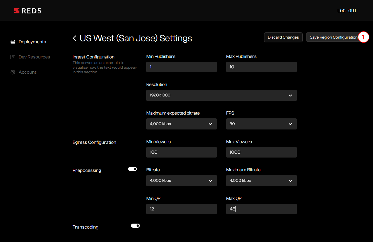 Deployment Region Save Configuration