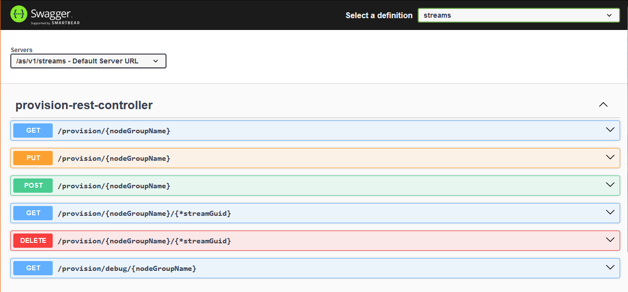 Stream Manager 2.0 OpenAPI/Swagger UI