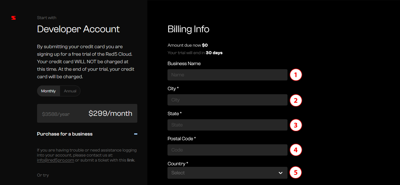 Enter your business billing information