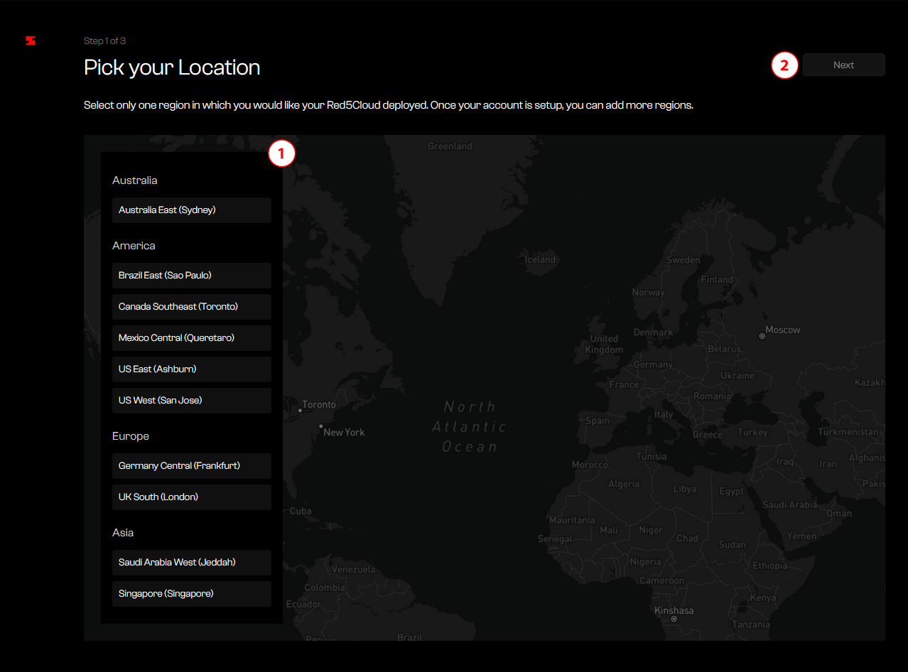 Select your default region