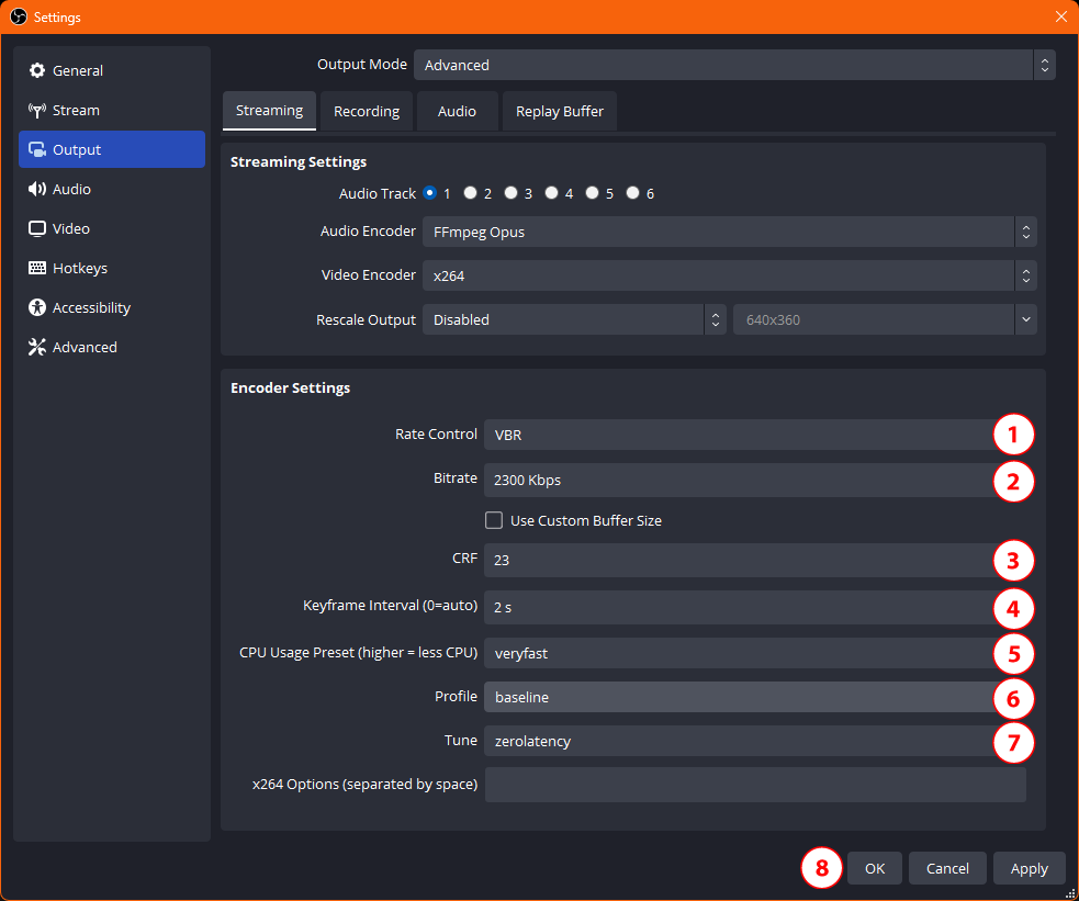 OBS Studio Output Settings continued